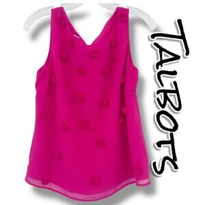 NWT RSVP Talbots Hot Pink Sleeveless Pom Pom Blouse Vibrant Women’s Size Small